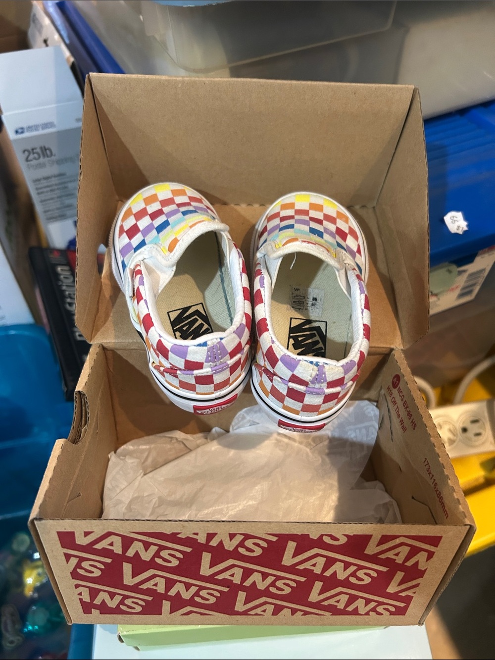 Vans Kids Rainbow Checkerboard Slip-On — Multicolor/White
